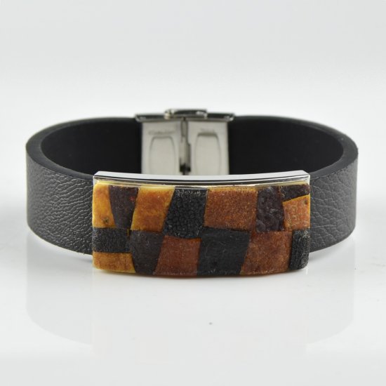 Raw Mix Baltic Amber with leather for men
